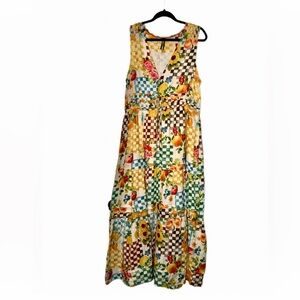 Like New! Women's  ANTHROPOLOGY XL Long Picnic Pleated Maxi Dress, adorable 💚💜